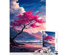 Rompecabezas para Adultos de 1000 Piezas diseño de árbol de Flores Rosas Junto al mar Juguetes de Bricolaje Obra de Arte Regalo para Juego Educativo Mejora del Amor en Pareja tamaño 38x26cm