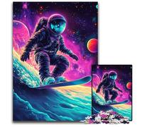 Rompecabezas para Adultos de 1000 Piezas, diseño de Astronauta surfeando, cartón, decoración Colorida para el hogar y Juego Interactivo Familiar, Regalo Ideal, 26x38cm