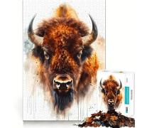 Rompecabezas para Adultos de 1000 Piezas,diseño de Bisonte en Acuarela,Bordes, Juego Inteligente,Regalo,Juego de Ocio navideño,Arte (50x75cm)