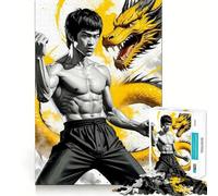 Rompecabezas para Adultos de 1000 Piezas,diseño de Bruce Lee y dragón,Arte de Corte Fino,Juego para estimular la Mente,Juego Relajante, (50x75cm)
