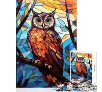 Rompecabezas para Adultos de 1000 Piezas diseño de búho vidrieras decoración del hogar Juguetes Obras de Arte Regalo Juego Imposible Cada Pieza es única - Tamaño 50x75cm