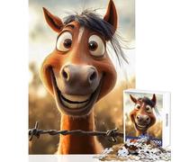 Rompecabezas para Adultos de 1000 Piezas diseño de Caballo Sonriente Tras un Alambre de púas Ideal para decoración de Escritorio tamaño 50x75cm