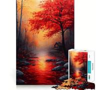 Rompecabezas para Adultos de 1000 Piezas,diseño de cabaña Junto al río en otoño,Ajuste, Arte Inteligente,Regalo de Juego Lento,Regalo de Arte navideño (38x26cm)