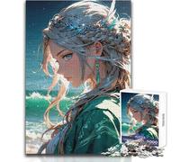 Rompecabezas para Adultos de 1000 Piezas, diseño de Chica Anime Junto al mar, Ideal como decoración, Juguetes antiestrés, tamaño 50x75cm