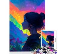 Rompecabezas para Adultos de 1000 Piezas diseño de Chica de Anime en un Colorido Paisaje de montaña Juego Relajante con Piezas de Formas aleatorias Que se entrelazan por Completo