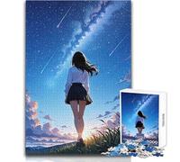 Rompecabezas para Adultos de 1000 Piezas, diseño de Chica de Anime Mirando al Cielo Estrellado, análisis de Juegos y lógica, Regalo de Amigo Secreto, tamaño 38x26cm