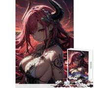 Rompecabezas para Adultos de 1000 Piezas diseño de Chica Demonio con Cuernos Juego Relajante con Piezas de Formas aleatorias Que se entrelazan por Completo tamaño 38x26cm