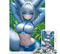 Rompecabezas para Adultos de 1000 Piezas diseño de Chica Zorro de Anime en Blanco y Azul Juguete para decoración de Pared Regalo de cumpleaños Juego práctico con Piezas de Forma aleatoria Totalmente