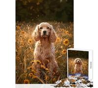 Rompecabezas para Adultos de 1000 Piezas diseño de Cocker Spaniel en Campo de Girasoles Familia Ideal para Mejorar el Amor en Pareja tamaño 50x75cm
