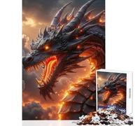 Rompecabezas para Adultos de 1000 Piezas diseño de dragón temible con Aliento ardiente Juguetes de Bricolaje Regalo Divertido Juego Educativo Adecuado para decoración de Escritorio tamaño 38x26cm