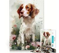 Rompecabezas para Adultos de 1000 Piezas,diseño de Flores de Brittany Spaniel,Arte de Corte Fino,Juego para estimular la Mente,Juego Relajante, (50x75cm)