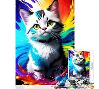 Rompecabezas para Adultos de 1000 Piezas diseño de Gatito Blanco con Salpicaduras de Pintura Juegos relajantes interacción Entre Padres e Hijos tamaño 50x75cm