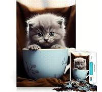 Rompecabezas para Adultos de 1000 Piezas,diseño de Gatito British Shorthair,Ajuste, lógica artística,Juguete Divertido,Tiempo de Descanso,Juego,Regalo de cumpleaños,pasatiempo (38x26cm)