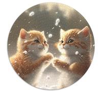 Rompecabezas para Adultos de 1000 Piezas, diseño de Gatito en la Nieve, Redondo, cumpleaños, desafiante Juego de ingenio, 67,5 x 67,5 cm.