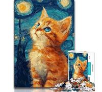 Rompecabezas para Adultos de 1000 Piezas diseño de Gato bajo el Cielo Nocturno Ideal para aliviar el estrés Regalo de Amigo Secreto 26x38cm