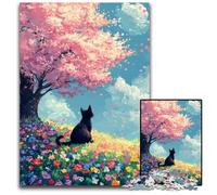 Rompecabezas para Adultos de 1000 Piezas, diseño de Gato bajo los cerezos en Flor, de cartón, para Juegos Familiares desafiantes, Coloridos, Bricolaje, 26x38cm