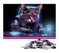 Rompecabezas para Adultos de 1000 Piezas diseño de Gato ciberpunk DJ Rompecabezas de Papel Juguete Educativo antiestrés (tamaño 38 x 26 cm)