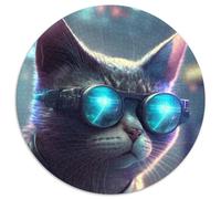 Rompecabezas para Adultos de 1000 Piezas,diseño de Gato ciberpunk. Rompecabezas Redondo de 1000 Piezas para Adultos. Diversión Familiar,desafío Mental, Adolescentes