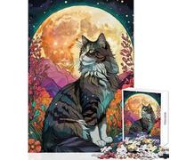 Rompecabezas para Adultos de 1000 Piezas diseño de Gato del Bosque Noruego con jardín Nocturno Juguetes antiestrés Regalos de Amigo Invisible Juego práctico Lista de Deseos con Papá Noel 38x26cm