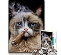 Rompecabezas para Adultos de 1000 Piezas, diseño de Gato descontento con un cigarro, Juguete Educativo Intelectual Relajante, Regalo de cumpleaños (tamaño 75x50cm)