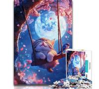 Rompecabezas para Adultos de 1000 Piezas, diseño de Gato en un Columpio, Ideal para aliviar el estrés, Pasar el rato y entretener a los Padres e Hijos (tamaño 38x26cm)