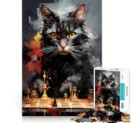 Rompecabezas para Adultos de 1000 Piezas,diseño de Gato,Maestro del ajedrez,Pintura,articulaciones Suaves,Divertido Juego de concentración Mental,Juego Casual,Regalo de cumpleaños (38x26cm)
