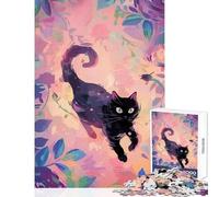 Rompecabezas para Adultos de 1000 Piezas diseño de Gato Negro con Flores de fantasía Ideal para Decorar la Pared Ideal para Mujeres y Hombres Ideal para fomentar el Amor en Pareja tamaño 38x26cm