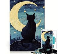 Rompecabezas para Adultos de 1000 Piezas,diseño de Gato Negro y Luna,Corte Impecable Diversión para ejercitar la Mente,Juego para el Tiempo Libre,decoración navideña 50x75cm