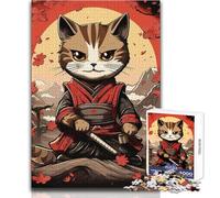 Rompecabezas para Adultos de 1000 Piezas, diseño de Gato samurái japonés, Juegos educativos y relajantes, Regalo para Amigo Secreto (tamaño 38x52cm)
