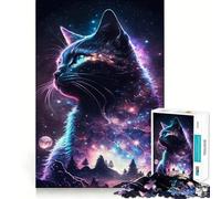 Rompecabezas para Adultos de 1000 Piezas,diseño de Gato y Galaxia,Bordes Finos,Ideal para Juegos cognitivos,relajación y decoración navideña para la Pared (38x52cm)