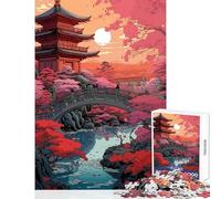 Rompecabezas para Adultos de 1000 Piezas diseño de jardín japonés al Atardecer Juego Educativo desafío difícil Juguete Decorativo para la Pared Que fomenta el Amor Entre Parejas (26x38cm)
