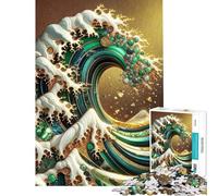 Rompecabezas para Adultos de 1000 Piezas diseño de la Gran Ola Dorada Rompecabezas Abstracto para Adultos Rompecabezas de Velocidad Manual Cada Pieza es única Juguetes educativos 50x75cm