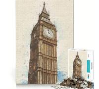 Rompecabezas para Adultos de 1000 Piezas,diseño de la Torre Big Ben,Bordes, Juego Inteligente,Regalo,Juego de Ocio navideño,Arte (38x26cm)