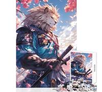 Rompecabezas para Adultos de 1000 Piezas diseño de león samurái Flores de Sakura Juguetes antiestrés Regalo Divertido para Juegos educativos Actividades Divertidas en casa tamaño 50x75cm