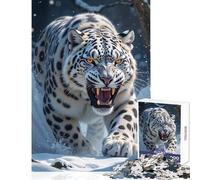 Rompecabezas para Adultos de 1000 Piezas diseño de Leopardo de Las Nieves rugiente en Invierno Juego Educativo difícil y desafiante tamaño 38x52cm