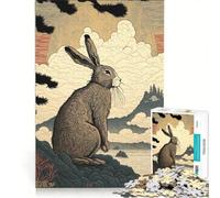 Rompecabezas para Adultos de 1000 Piezas, diseño de Liebre Ukiyo-e, Fabricado en Japón y China Juego Imposible Que Mejora la Memoria, con Piezas de Formas aleatorias Que encajan Perfectamente 50x75cm
