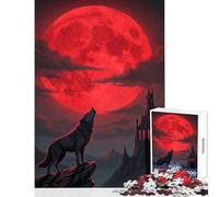Rompecabezas para Adultos de 1000 Piezas diseño de Lobo Aullando y Castillo Lunar Juegos relajantes interacción Entre Padres e Hijos tamaño 38x26cm