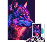 Rompecabezas para Adultos de 1000 Piezas diseño de Lobo neón con Efecto Glitch desafiante para completar Ideal para Decorar la Pared o para Toda la Familia Apto para Mayores de 14 años (38x52cm)