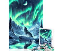 Rompecabezas para Adultos de 1000 Piezas diseño de Lobo nórdico Aurora Boreal Juguete Educativo Regalo de cumpleaños Juego práctico desafiante para completar tamaño 38x52cm