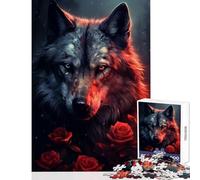 Rompecabezas para Adultos de 1000 Piezas diseño de Lobo poderoso en Rosa roja Juguetes de Bricolaje Obra de Arte Regalo para Juego Educativo Mejora el Amor en Pareja tamaño 38x52cm