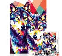 Rompecabezas para Adultos de 1000 Piezas diseño de Lobos Coloridos ilustración de Arte Pop Juguete para decoración de Pared Obra de Arte Regalo para Juego Educativo Mejora el Amor Entre Parejas