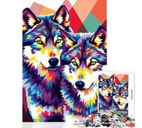 Rompecabezas para Adultos de 1000 Piezas diseño de Lobos Coloridos ilustración de Arte Pop Juguete para decoración de Pared Obra de Arte Regalo para Juego Educativo Mejora el Amor Entre Parejas