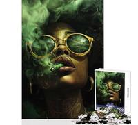Rompecabezas para Adultos de 1000 Piezas diseño de niña fumando Cannabis Marihuana para decoración del hogar Regalo de cumpleaños Juegos de relajación Cada Pieza es única Tamaño: 50x75cm