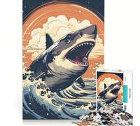 Rompecabezas para Adultos de 1000 Piezas diseño de Olas de Tiburones Ambiente japonés Juegos relajantes interacción Entre Padres e Hijos Regalo de cumpleaños Regalos de Viaje 50x75cm