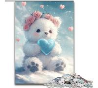 Rompecabezas para Adultos de 1000 Piezas, diseño de Oso de Peluche Blanco de Madera, Juego de Actividades Familiares para Adolescentes, decoración del hogar tamaño 50x75cm