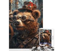 Rompecabezas para Adultos de 1000 Piezas diseño de Oso Steampunk Ideal como decoración de Pared póster a Juego y Hoja de Trivia 38x26cm