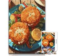 Rompecabezas para Adultos de 1000 Piezas, diseño de Pastel de Cangrejo con limón en un Plato Azul, Rompecabezas para la Familia, Juguetes educativos de Aprendizaje, tamaño 38x52cm