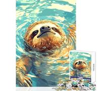 Rompecabezas para Adultos de 1000 Piezas diseño de Perezoso Nadando en Agua Azul Juguete para decoración de Pared Gran Regalo y Juego Educativo difícil y desafiante tamaño 38x26cm