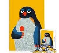 Rompecabezas para Adultos de 1000 Piezas diseño de pingüino con Paleta sobre Fondo Amarillo Regalo de cumpleaños para un Juego Educativo Que fomenta el Amor en Pareja (tamaño 38x26cm)