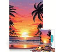 Rompecabezas para adultos de 1000 piezas diseño de puesta de sol tropical en la playa con palmeras juego de ajuste preciso juguete inteligente para ejercitar la mente ideal para el tiempo libre regalo